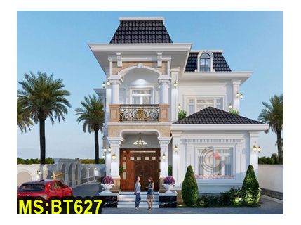 Bản vẽ thiết kế biệt thự mái Mansard 2 tầng tân cổ điển 10x20m ở Cần Thơ