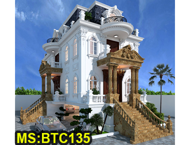 Mẫu biệt thự cổ điển 2 tầng 2 mặt tiền 8x15m có tầng hầm ở Bến Cát, Bình Dương
