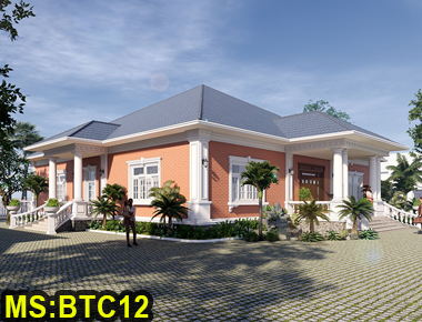 Mẫu thiết kế biệt thự 1 tầng mái nhật 19x19m tân cổ điển và hiện đại có 2 phòng ngủ ở Dĩ An