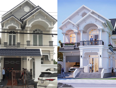 Thiết kế thi công biệt thự 2 tầng mái thái có gara xe tại Mỹ Tho