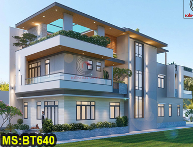 Mãn nhãn mẫu biệt thự hiện đại 2 tầng 1 tum 8x17m có thang máy với mặt tiền phủ xanh