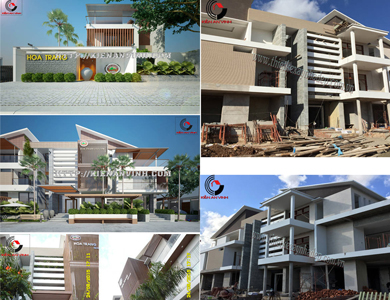 Thi công biệt thự hiện đại 3 tầng kiểu mái lệch có sân vườn đẹp ở Gia Lai