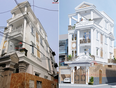 Thi công biệt thự tân cổ điển 3 tầng 1 tum 2 mặt tiền 8x15 có gara ở Quận 12
