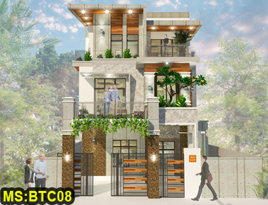 Thiết kế biệt thự hiện đại 3 tầng mái bằng 8,5x12m có 6 phòng ngủ ở Bình Tân